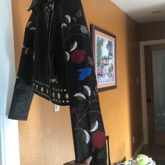 Floral detail leather bomber - Picture 4 of 5